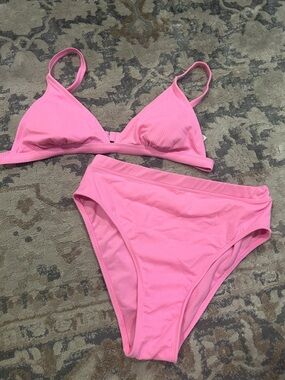 Xhilaration Pink Ribbed Triangle Bikini Set